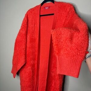 Net. 153 Women's Orange Fuzzy‎ Long Sleeve Open Front Cardigan Soft Cozy Sz L